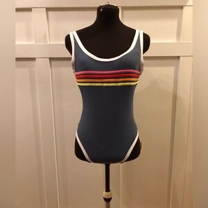Rip Curl Wave Shaper Stripe CheekyOne Piece Size M Blue w/White Contrast